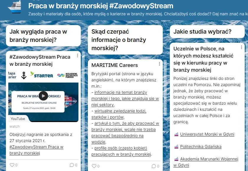 Padlet Praca w branży Morskiej - Mapa Karier