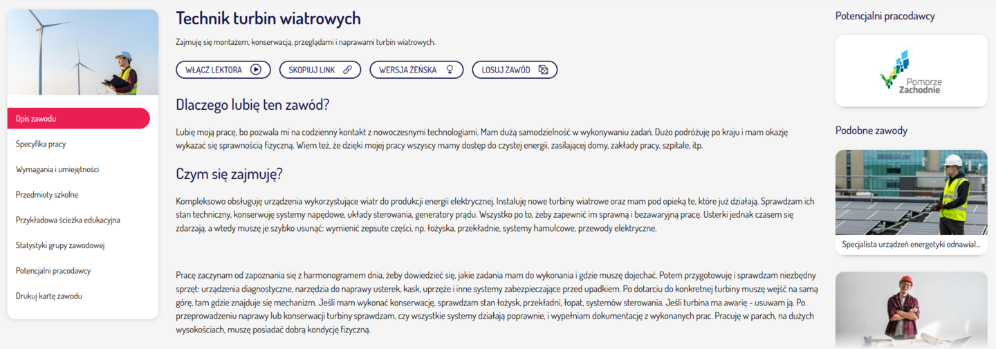 Opis zawodu Technik turbin wiatrowych w Mapie Karier