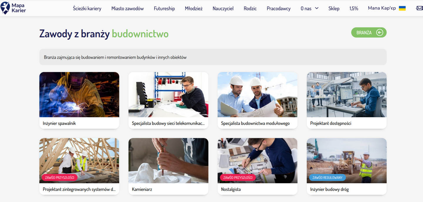 Zawody z branży budownictwo w Ścieżkach kariery Mapy Karier