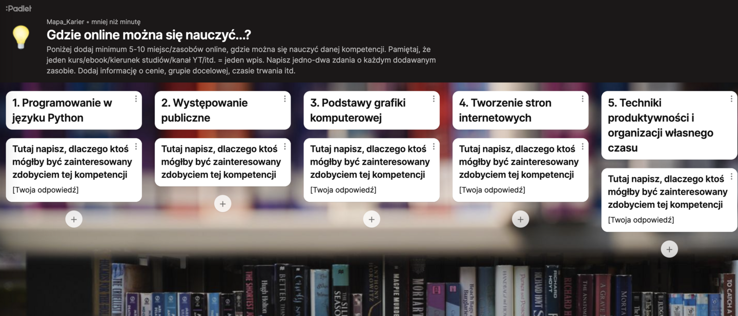 Padlet - Nauka przez całe życie - Mapa Karier